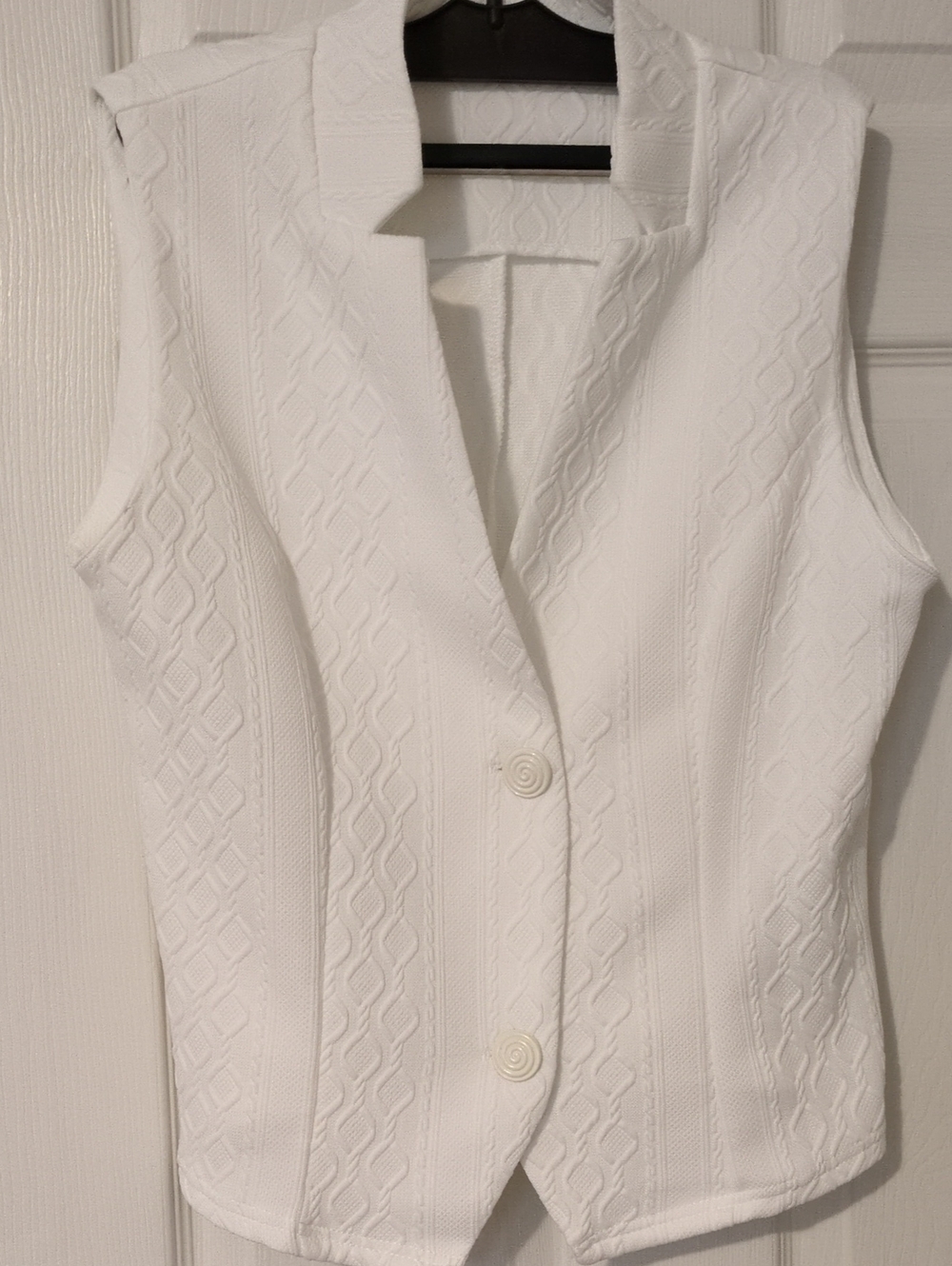 White Textured Sleeveless Button Vest